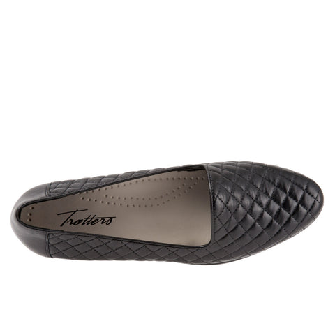 Trotters Liz T5158-015 Womens Black Extra Wide Leather Loafer Flats Shoes