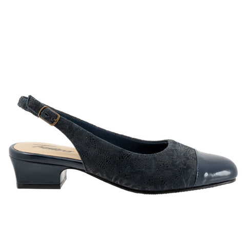 Trotters Dea T7001-455 Womens Blue Wide Leather Slingback Heels Shoes