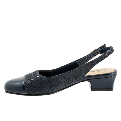 Trotters Dea T7001-455 Womens Blue Wide Leather Slingback Heels Shoes