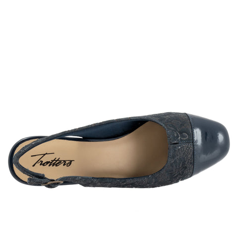 Trotters Dea T7001-455 Womens Blue Narrow Leather Slingback Heels Shoes