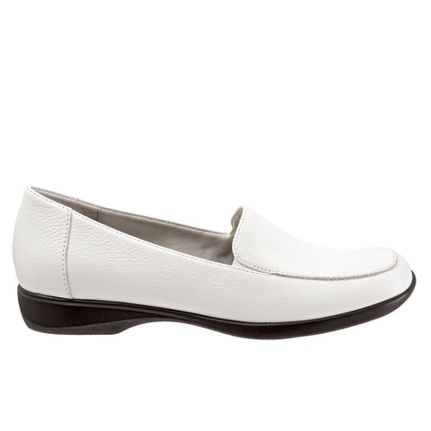 Trotters Jenn T9521-100 Womens White Wide Leather Slip On Loafer Flats Shoes