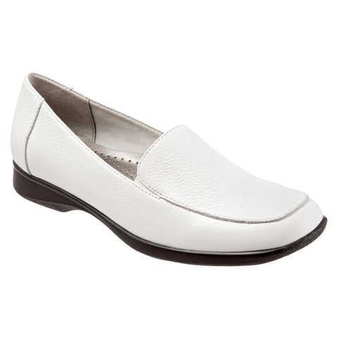Trotters Jenn T9521-100 Womens White Wide Leather Slip On Loafer Flats Shoes