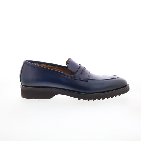 Pastori by Di Bianco Titus Mens Blue Leather Loafers & Slip Ons Casual Shoes