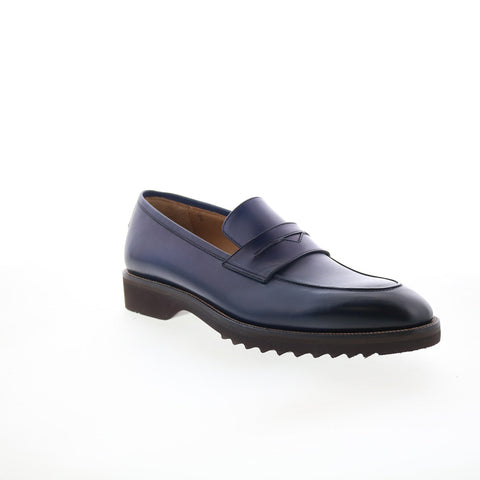 Pastori by Di Bianco Titus Mens Blue Leather Loafers & Slip Ons Casual Shoes