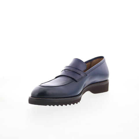 Pastori by Di Bianco Titus Mens Blue Leather Loafers & Slip Ons Casual Shoes