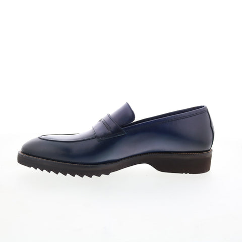 Pastori by Di Bianco Titus Mens Blue Leather Loafers & Slip Ons Casual Shoes