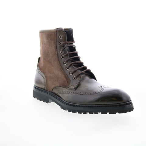 Di Bianco Torento Mens Brown Leather Lace Up Casual Dress Boots