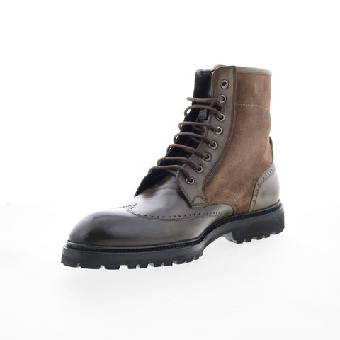 Di Bianco Torento Mens Brown Leather Lace Up Casual Dress Boots