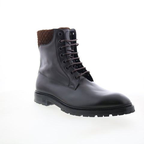 Di Bianco Torino Mens Black Leather Lace Up Casual Dress Boots