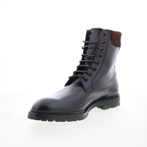 Di Bianco Torino Mens Black Leather Lace Up Casual Dress Boots