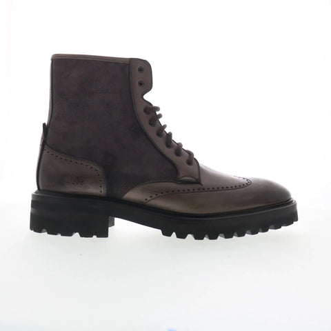 Di Bianco Trento Mens Gray Leather Lace Up Casual Dress Boots