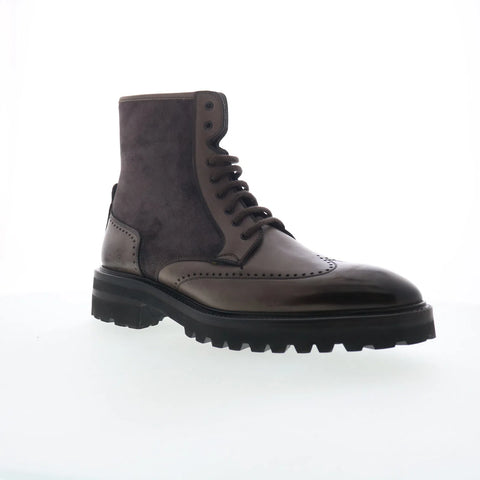 Di Bianco Trento Mens Gray Leather Lace Up Casual Dress Boots