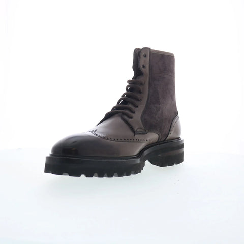 Di Bianco Trento Mens Gray Leather Lace Up Casual Dress Boots
