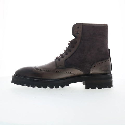 Di Bianco Trento Mens Gray Leather Lace Up Casual Dress Boots