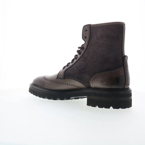 Di Bianco Trento Mens Gray Leather Lace Up Casual Dress Boots