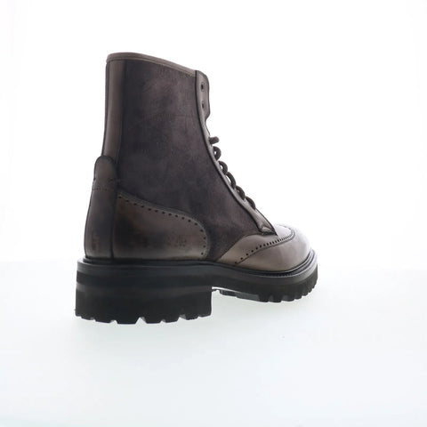 Di Bianco Trento Mens Gray Leather Lace Up Casual Dress Boots