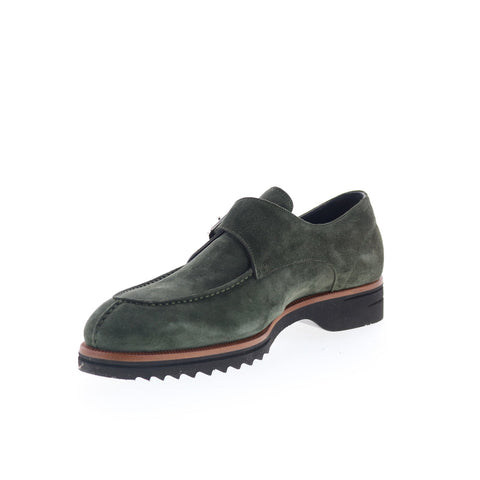 Di Bianco Treviso Mens Green Suede Hook & Loop Loafers & Slip Ons Casual Shoes