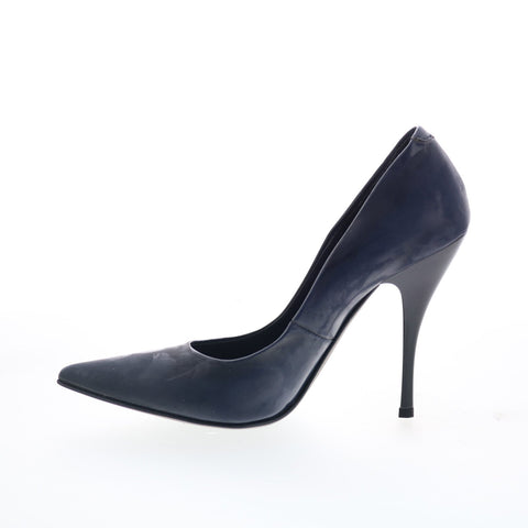 Via Studio Abrasiva VIA 19 Womens Black Leather Slip On Pumps Heels Shoes