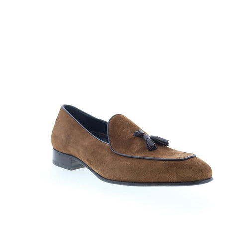 Di Bianco Vomero Mens Brown Suede Slip On Loafers & Slip Ons Tasseled Shoes