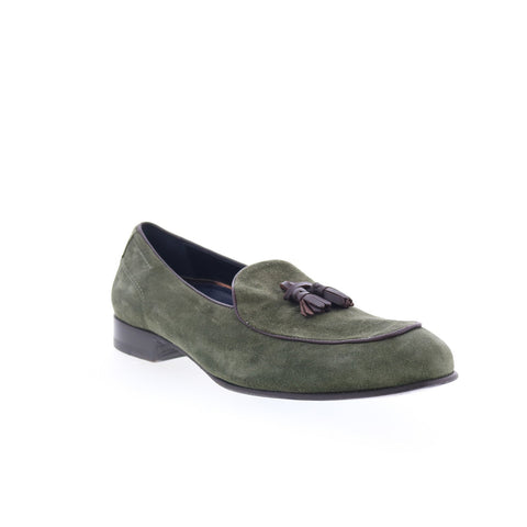 Di Bianco Vomero Mens Green Suede Slip On Loafers & Slip Ons Tasseled Shoes