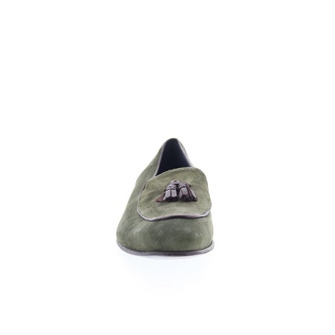 Di Bianco Vomero Mens Green Suede Slip On Loafers & Slip Ons Tasseled Shoes