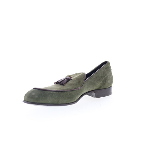 Di Bianco Vomero Mens Green Suede Slip On Loafers & Slip Ons Tasseled Shoes