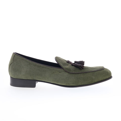 Di Bianco Vomero Tassel Mens Green Suede Loafers & Slip Ons Casual Sho