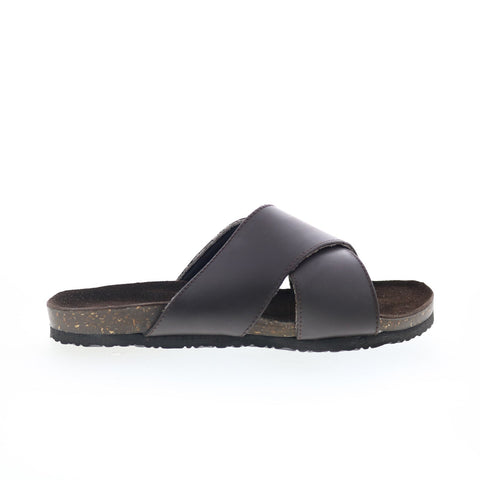 Hitchcock Carla W350 Womens Brown Extra Wide 4E Leather Slides Sandals Shoes
