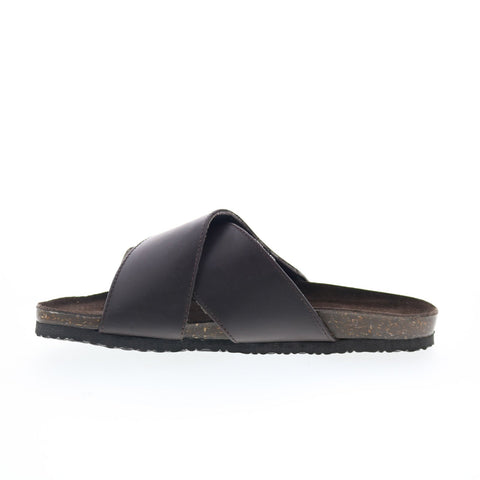Hitchcock Carla W350 Womens Brown Extra Wide 4E Leather Slides Sandals Shoes