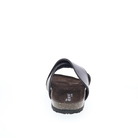 Hitchcock Carla W350 Womens Brown Extra Wide 4E Leather Slides Sandals Shoes