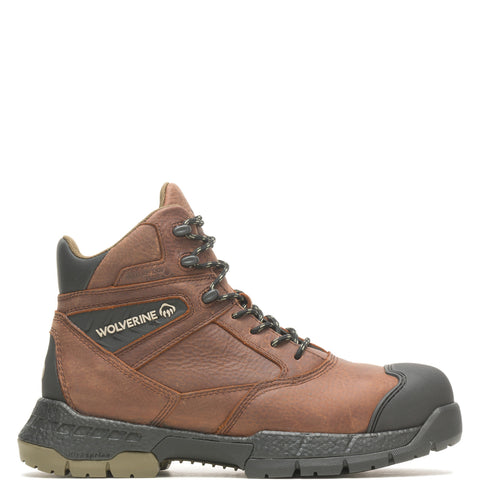 Wolverine Rush Usprg Waterproof CarbonMax 6" Mens Brown Wide Work Boots