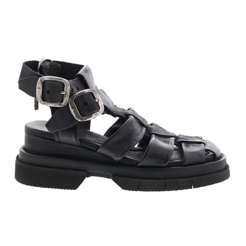 A.S. 98 Colter A68002-101 Womens Black Leather Gladiator Sandals Shoes