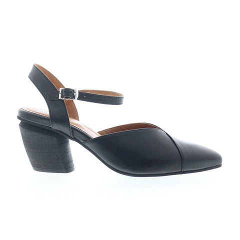 Miz Mooz Alina Womens Black Leather Hook & Loop Strap Heels Shoes