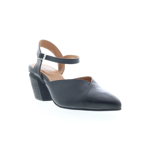 Miz Mooz Alina Womens Black Leather Hook & Loop Strap Heels Shoes
