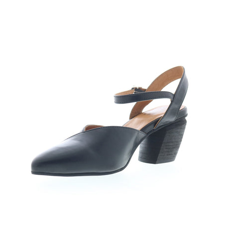 Miz Mooz Alina Womens Black Leather Hook & Loop Strap Heels Shoes