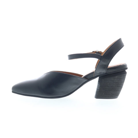 Miz Mooz Alina Womens Black Leather Hook & Loop Strap Heels Shoes