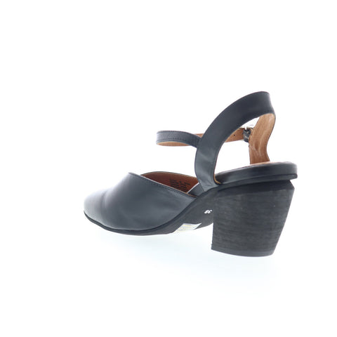 Miz Mooz Alina Womens Black Leather Hook & Loop Strap Heels Shoes