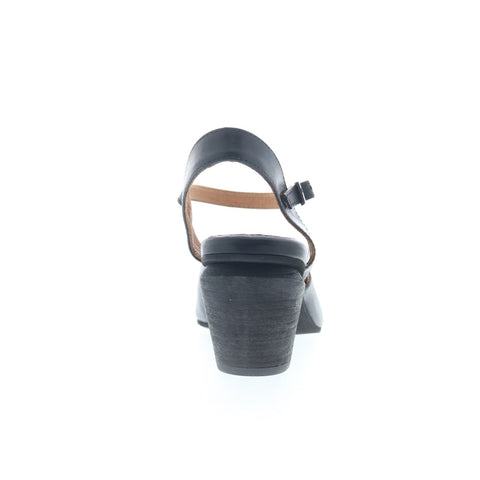 Miz Mooz Alina Womens Black Leather Hook & Loop Strap Heels Shoes
