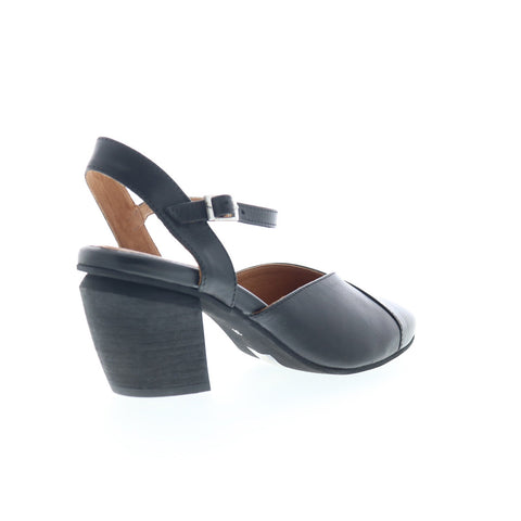 Miz Mooz Alina Womens Black Leather Hook & Loop Strap Heels Shoes