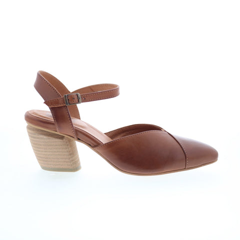 Miz Mooz Alina Womens Brown Leather Hook & Loop Strap Heels Shoes