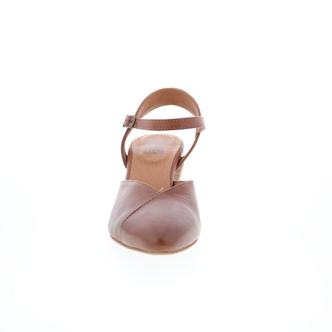 Miz Mooz Alina Womens Brown Leather Hook & Loop Strap Heels Shoes