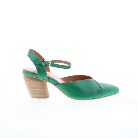 Miz Mooz Alina Womens Green Leather Hook & Loop Strap Heels Shoes