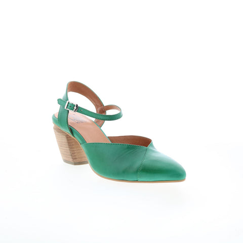 Miz Mooz Alina Womens Green Leather Hook & Loop Strap Heels Shoes