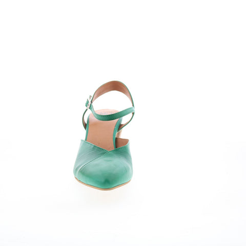 Miz Mooz Alina Womens Green Leather Hook & Loop Strap Heels Shoes
