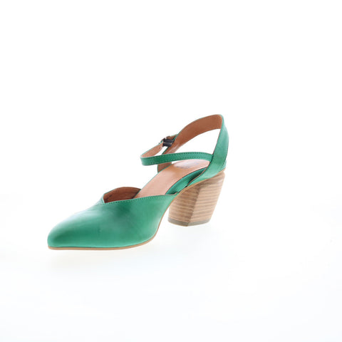 Miz Mooz Alina Womens Green Leather Hook & Loop Strap Heels Shoes