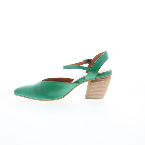 Miz Mooz Alina Womens Green Leather Hook & Loop Strap Heels Shoes