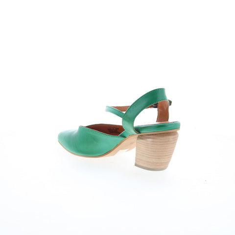 Miz Mooz Alina Womens Green Leather Hook & Loop Strap Heels Shoes