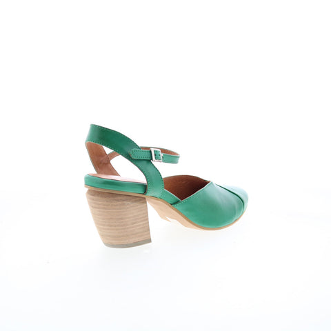 Miz Mooz Alina Womens Green Leather Hook & Loop Strap Heels Shoes