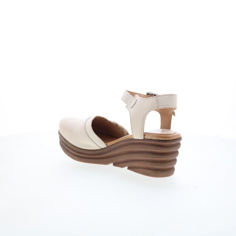 Miz Mooz Alistair Womens Beige Leather Hook & Loop Wedges Sandals Shoes