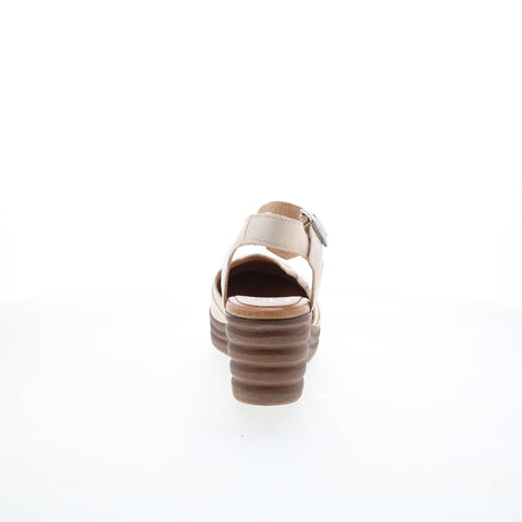Miz Mooz Alistair Womens Beige Leather Hook & Loop Wedges Sandals Shoes